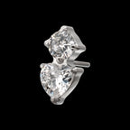 Prong Set Round & Heart Gem Flatback Stud Earring / Nosering - Gem in Platinum PVD Titanium