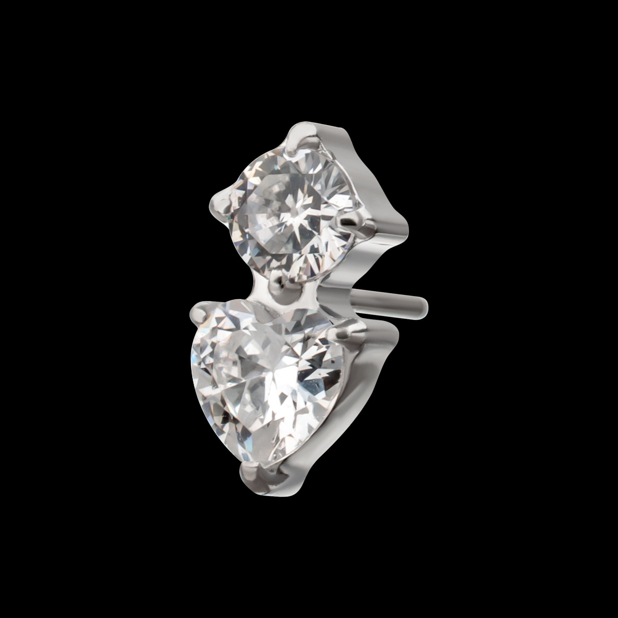 Prong Set Round & Heart Gem Flatback Stud Earring / Nosering - Gem in Platinum PVD Titanium