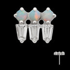 Triple Cluster with Prong Set Round Opal & Baguette CZ Gem Flatback Stud Earring / Nosering - CZ & Opal in Platinum PVD Titanium
