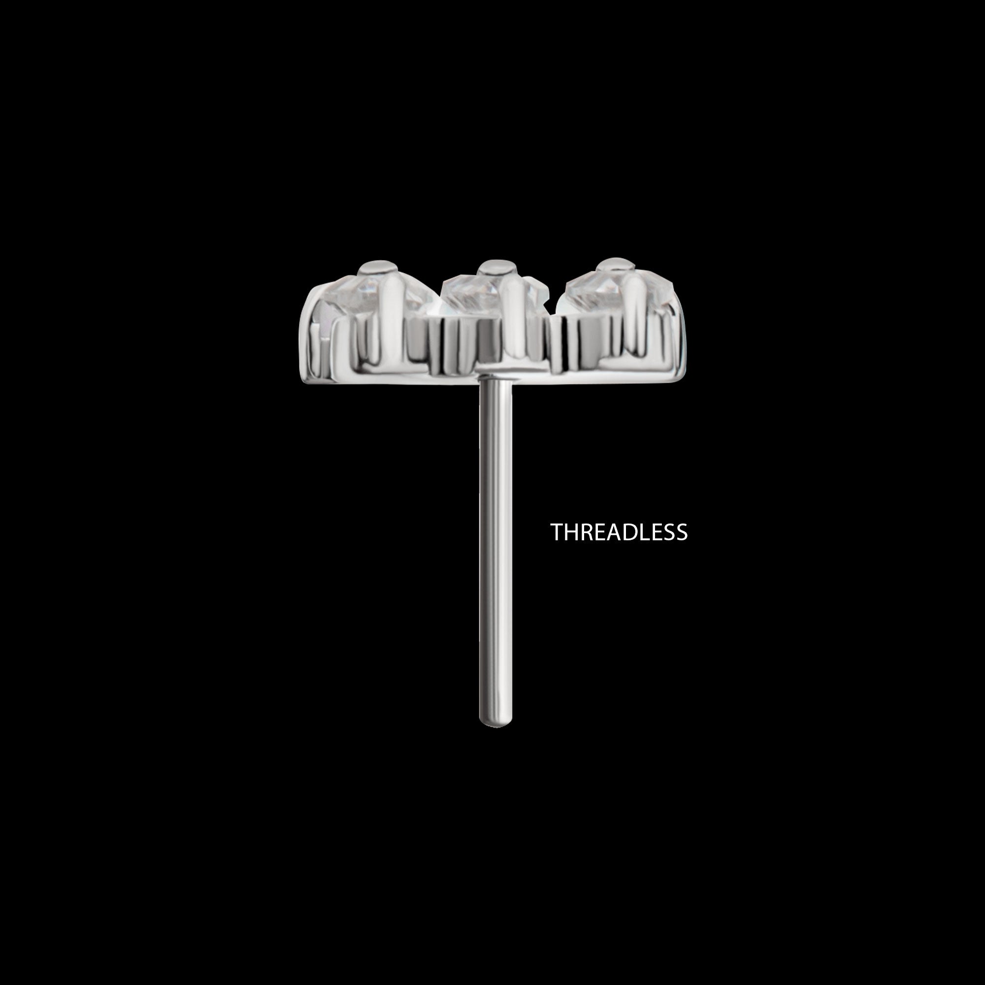 Triple Cluster with Prong Set Round Opal & Baguette CZ Gem Flatback Stud Earring / Nosering - CZ & Opal in Platinum PVD Titanium