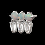Triple Cluster with Prong Set Round Opal & Baguette CZ Gem Flatback Stud Earring / Nosering - CZ & Opal in Platinum PVD Titanium