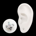Triple Cluster with Prong Set Round Opal & Baguette CZ Gem Flatback Stud Earring / Nosering - CZ & Opal in Platinum PVD Titanium