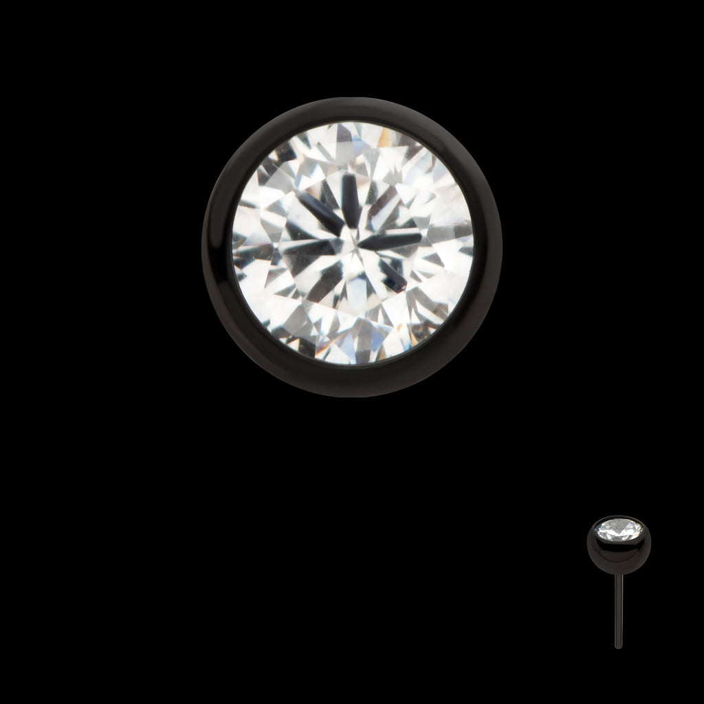 Bezel Set CZ Front Facing Flatback Stud Earring / Nosering - CZ in Black PVD Titanium