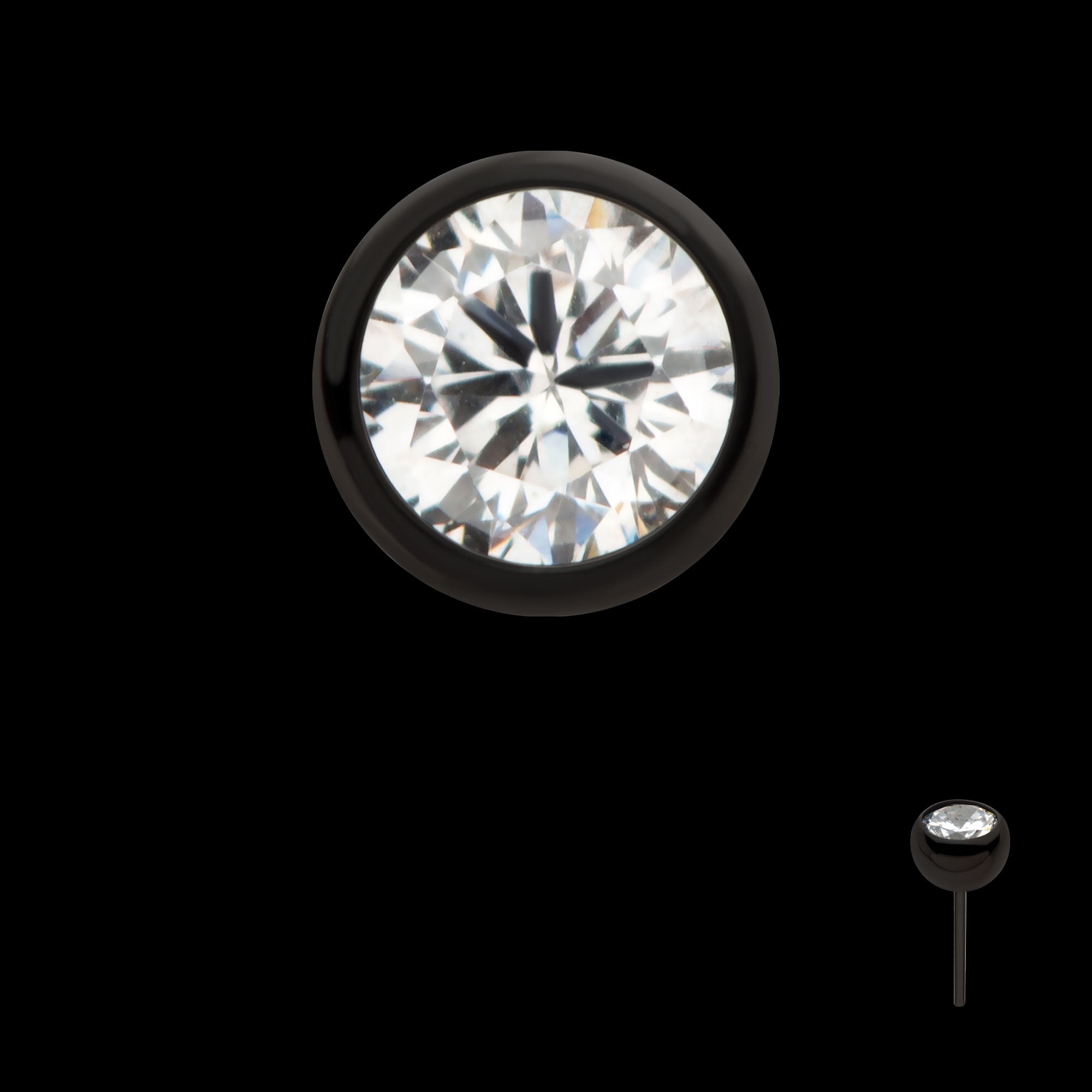 Bezel Set CZ Front Facing Flatback Stud Earring / Nosering - CZ in Black PVD Titanium