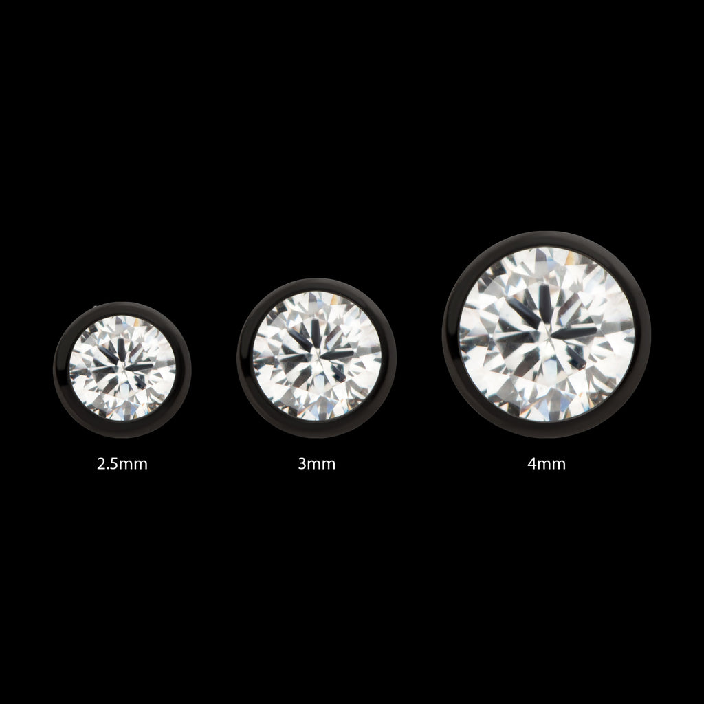 Bezel Set CZ Front Facing Flatback Stud Earring / Nosering - CZ in Black PVD Titanium