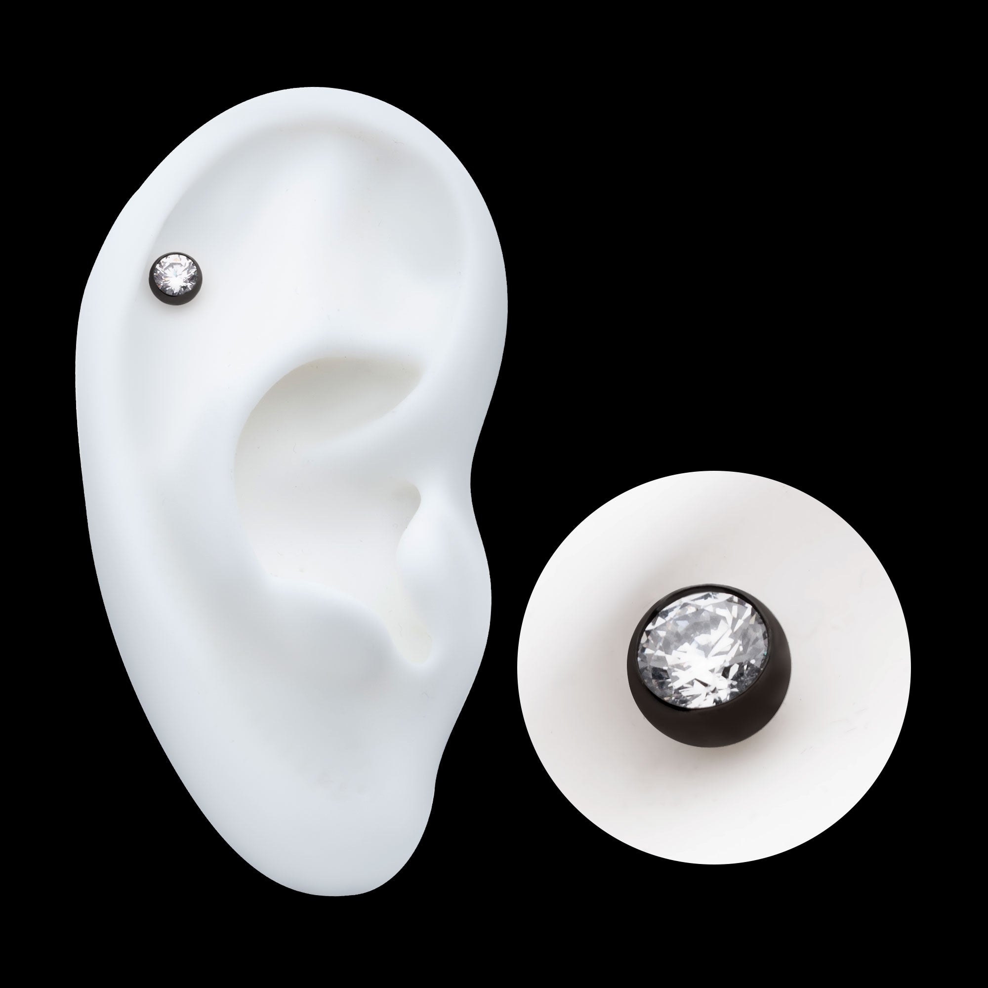 Bezel Set CZ Front Facing Flatback Stud Earring / Nosering - CZ in Black PVD Titanium
