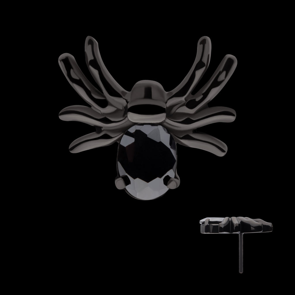 Prong Set Oval Gem Spider Flatback Stud Earring / Nosering - Gem in Black PVD Titanium