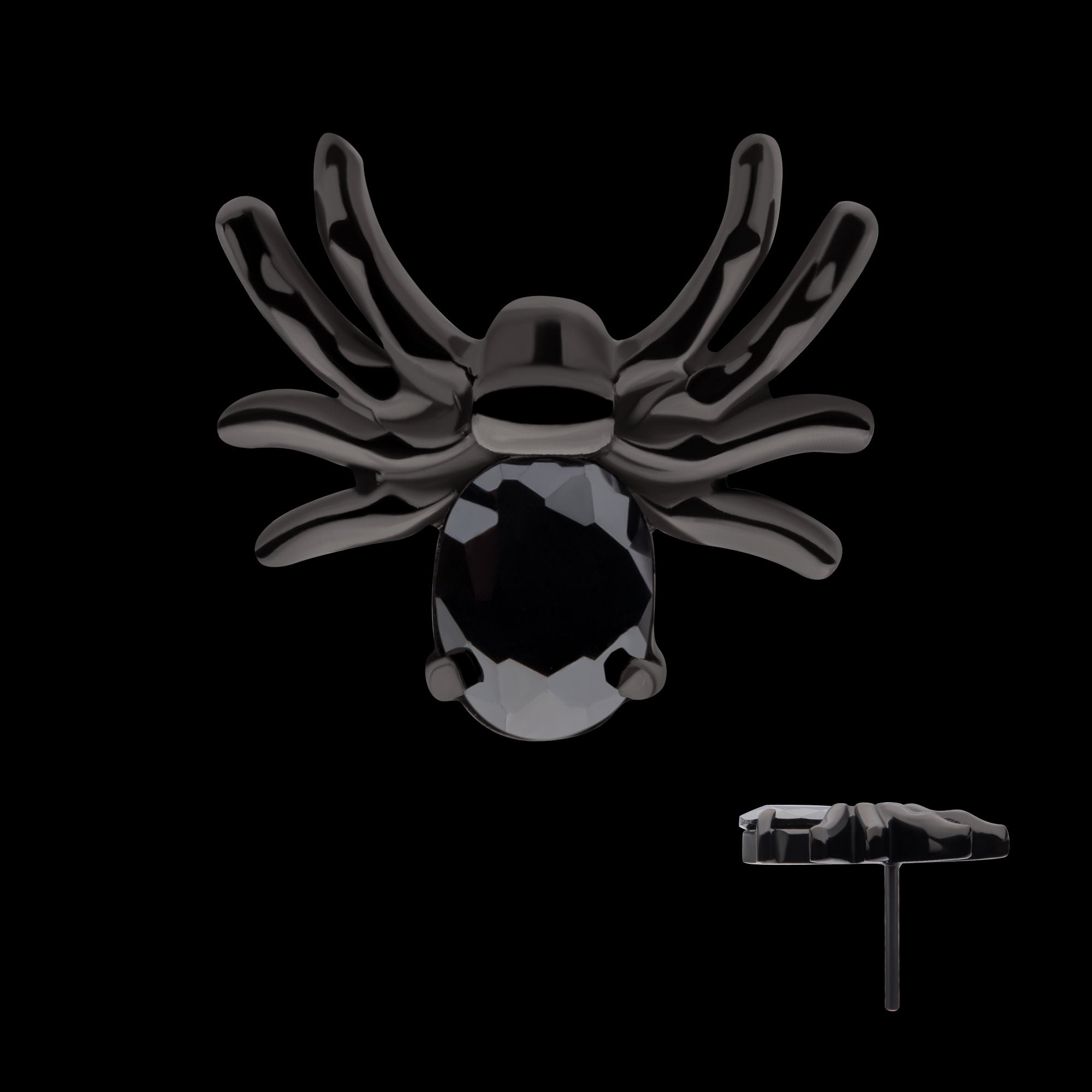 Prong Set Oval Gem Spider Flatback Stud Earring / Nosering - Gem in Black PVD Titanium