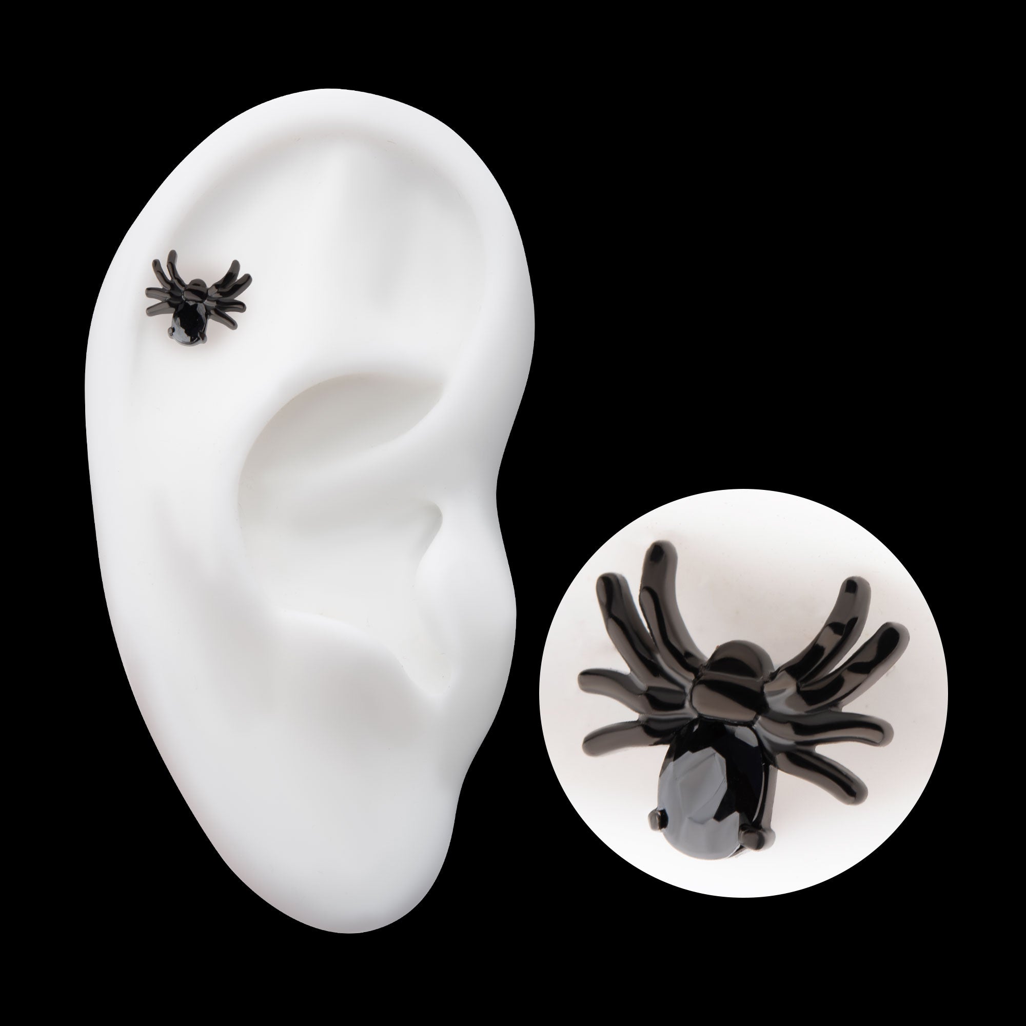 Prong Set Oval Gem Spider Flatback Stud Earring / Nosering - Gem in Black PVD Titanium