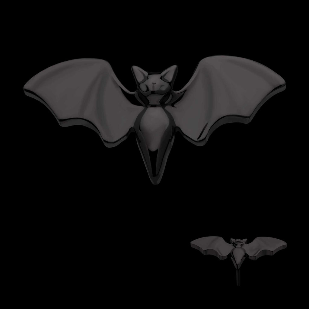 Open Wings Bat Flatback Stud Earring / Nosering - Black PVD Titanium