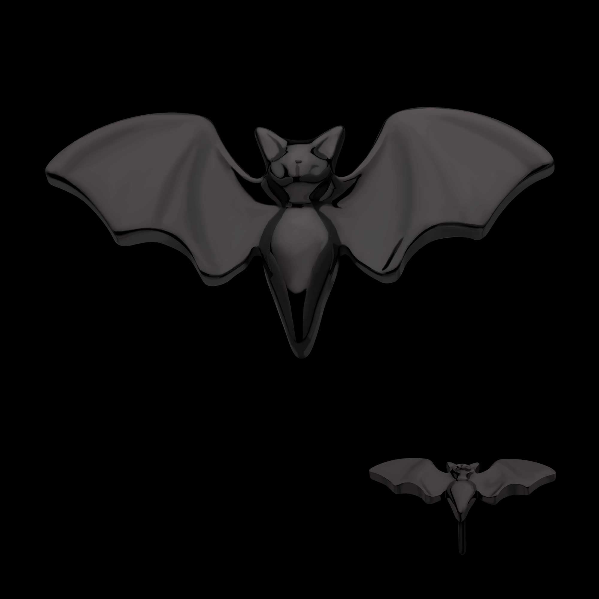 Open Wings Bat Flatback Stud Earring / Nosering - Black PVD Titanium