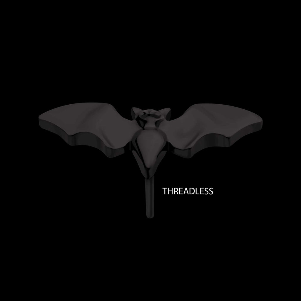 Open Wings Bat Flatback Stud Earring / Nosering - Black PVD Titanium