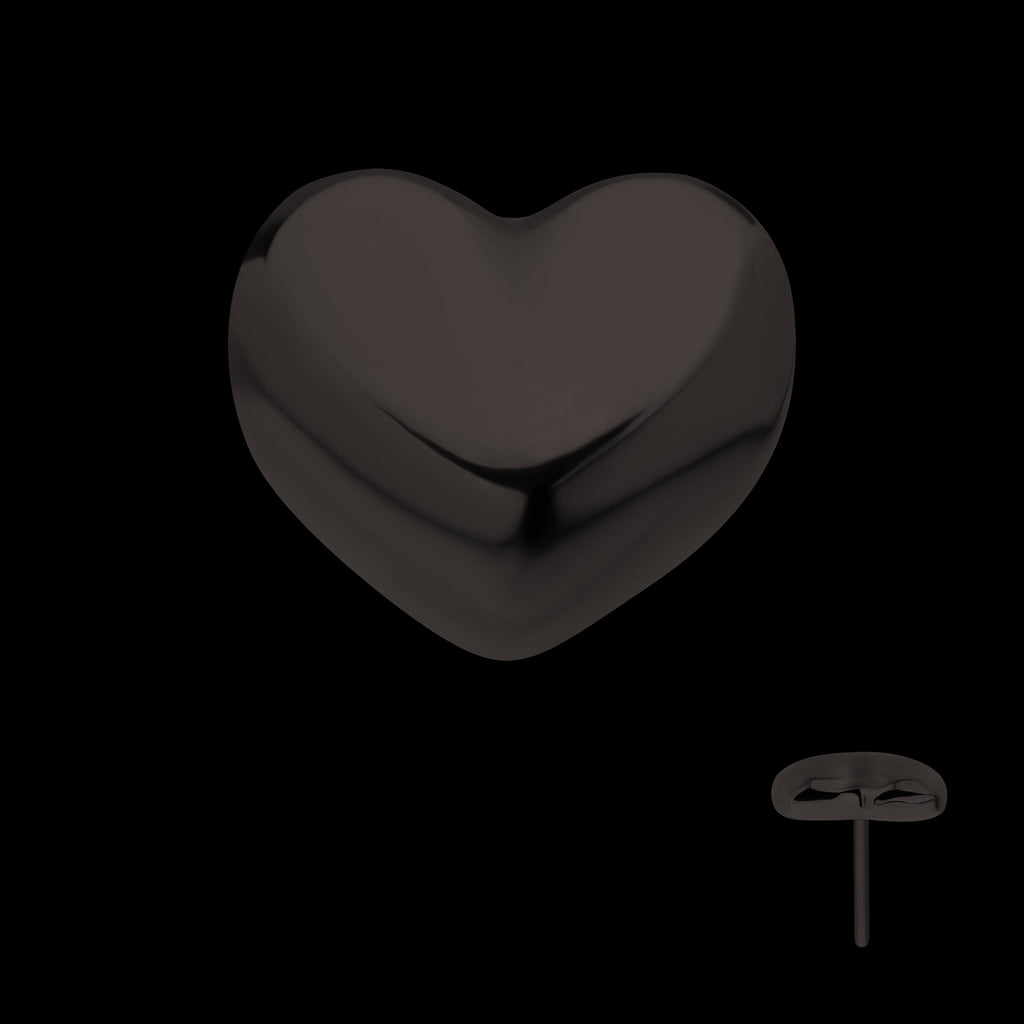 Puffed Heart Flatback Stud Earring / Nosering - Black PVD Titanium