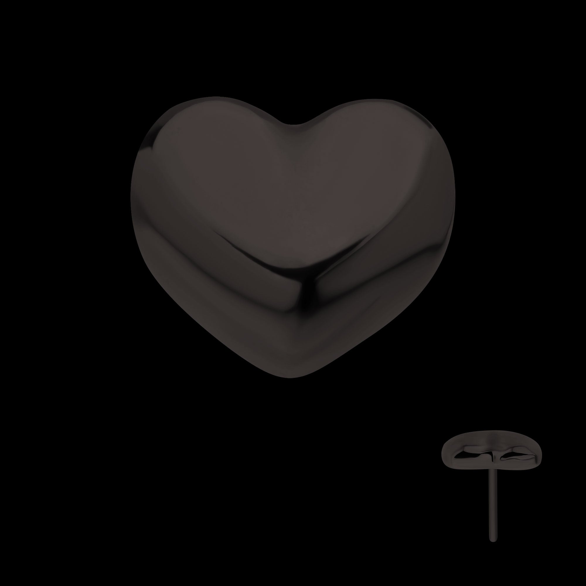 Puffed Heart Flatback Stud Earring / Nosering - Black PVD Titanium