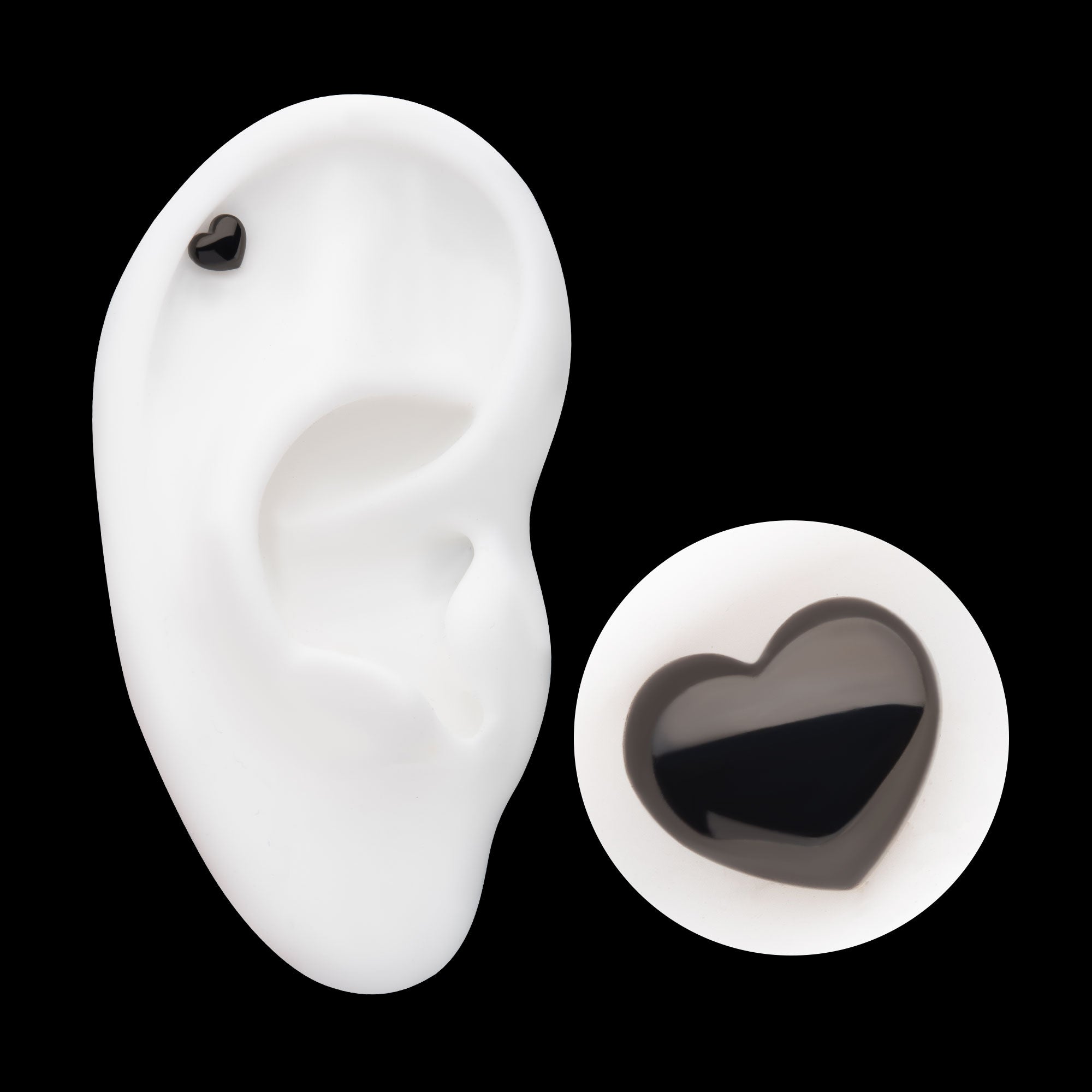 Puffed Heart Flatback Stud Earring / Nosering - Black PVD Titanium