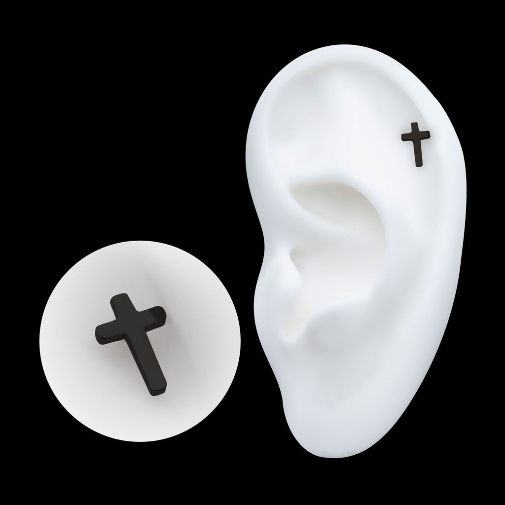Cross Flatback Stud Earring / Nosering - Black PVD Titanium