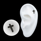 Cross Flatback Stud Earring / Nosering - Black PVD Titanium
