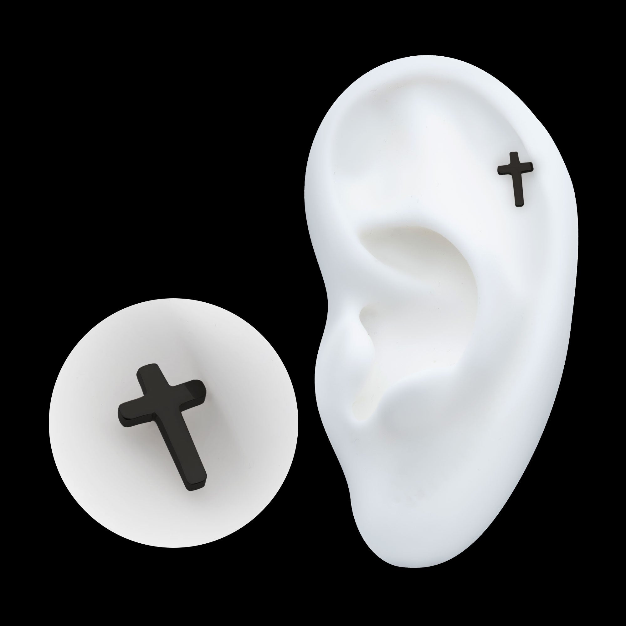 Cross Flatback Stud Earring / Nosering - Black PVD Titanium