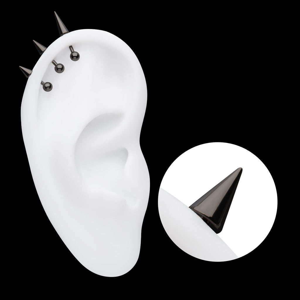 Spike Flatback Stud Earring / Nosering - Black PVD Titanium