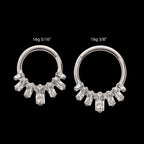 7-Baguette Prong-Set Gem Fan Cluster Front-Facing Hinged Segment Clicker Hoop Earring / Nosering – Titanium