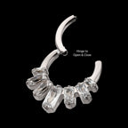 7-Baguette Prong-Set Gem Fan Cluster Front-Facing Hinged Segment Clicker Hoop Earring / Nosering – Titanium
