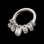 7-Baguette Prong-Set Gem Fan Cluster Front-Facing Hinged Segment Clicker Hoop Earring / Nosering – Titanium