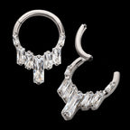 7-Baguette Prong-Set Gem Cluster Front-Facing Hinged Segment Clicker Hoop Earring / Nosering – Titanium