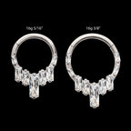 7-Baguette Prong-Set Gem Cluster Front-Facing Hinged Segment Clicker Hoop Earring / Nosering – Titanium