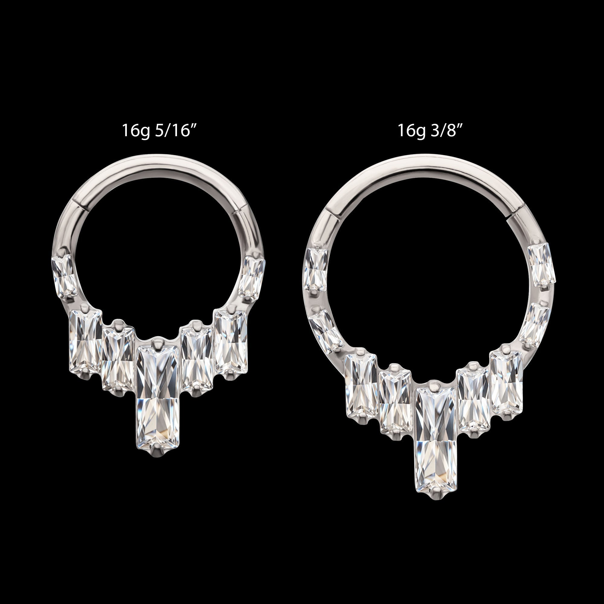 7-Baguette Prong-Set Gem Cluster Front-Facing Hinged Segment Clicker Hoop Earring / Nosering – Titanium
