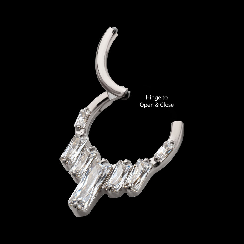 7-Baguette Prong-Set Gem Cluster Front-Facing Hinged Segment Clicker Hoop Earring / Nosering – Titanium