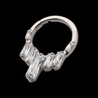 7-Baguette Prong-Set Gem Cluster Front-Facing Hinged Segment Clicker Hoop Earring / Nosering – Titanium
