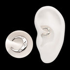 Triple Etched Design with Prong Set Gem Sleek Dome Septum Front Facing Hinged Segment Clicker Hoop Earring / Nosering – Titanium