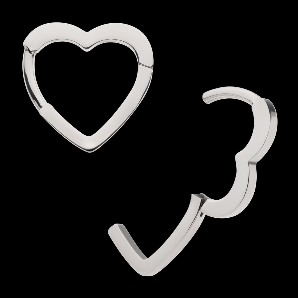 Heart Hinged Segment Clicker Hoop Earring / Nosering – Titanium