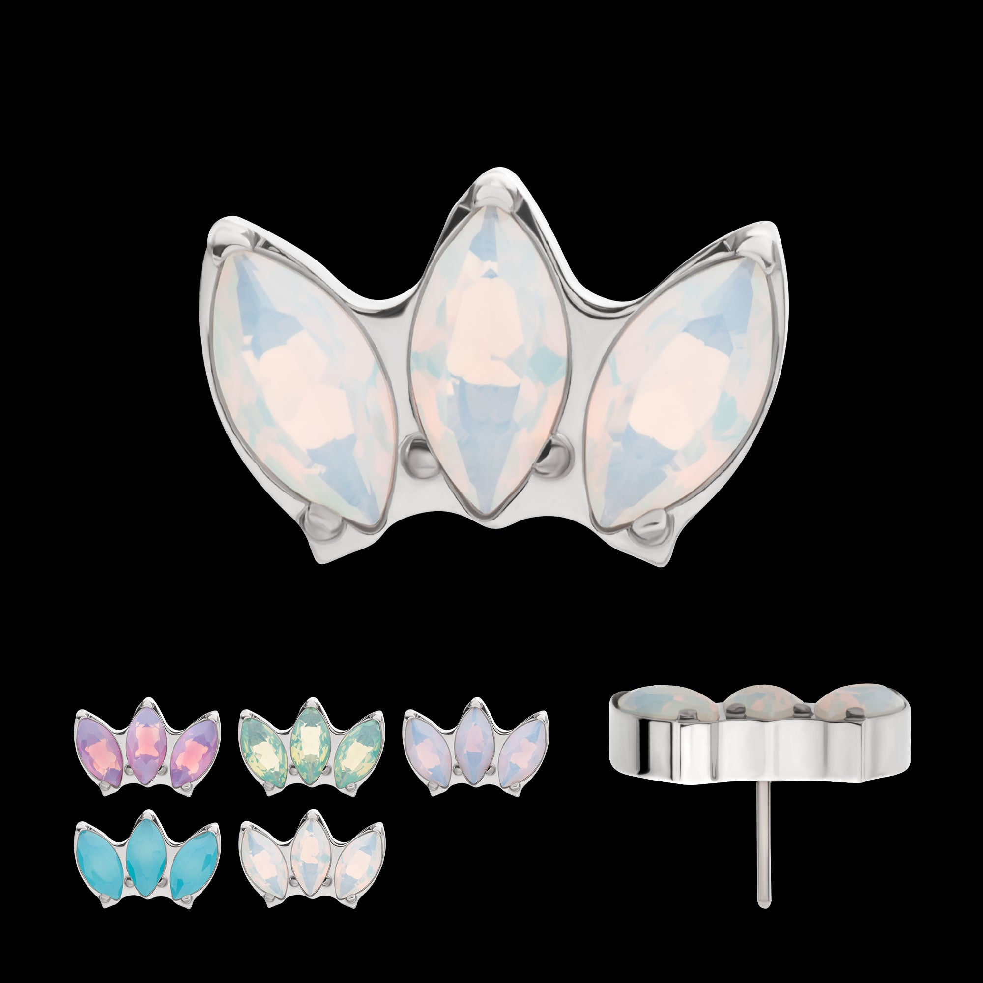 Triple Marquise Opalite Cluster Flatback Stud Earring / Nosering - Opal in Titanium