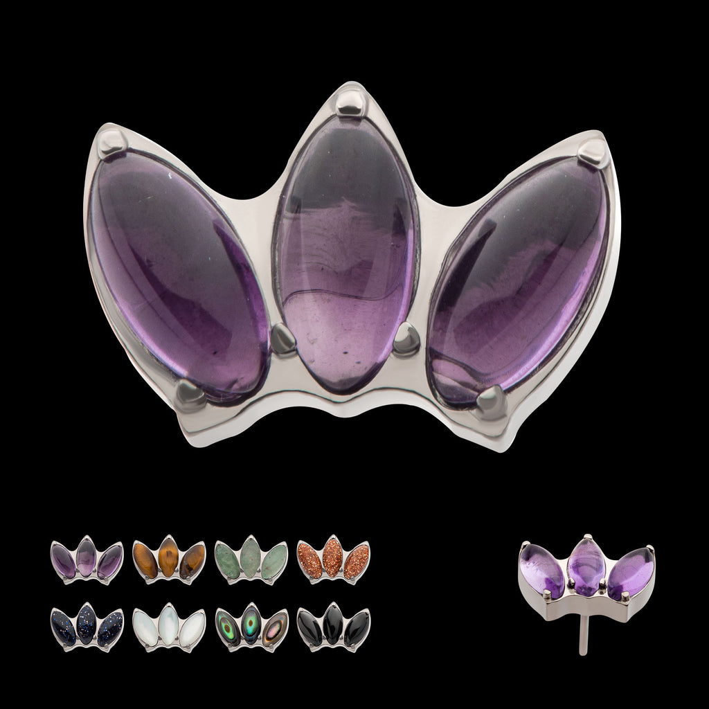Prong Set 3-Cluster Marquise Stones Fan Shape Flatback Stud Earring / Nosering - Titanium