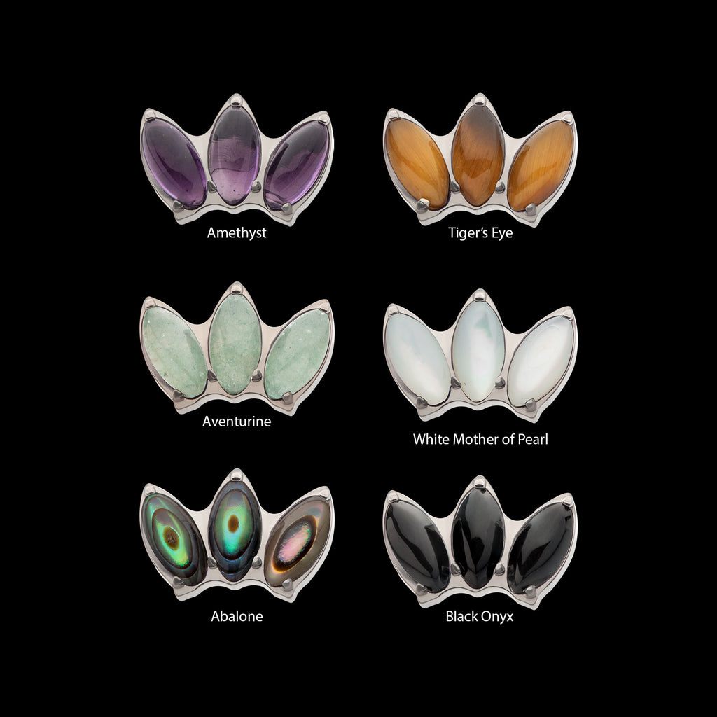 Prong Set 3-Cluster Marquise Stones Fan Shape Flatback Stud Earring / Nosering - Titanium