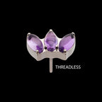 Prong Set 3-Cluster Marquise Stones Fan Shape Flatback Stud Earring / Nosering - Titanium