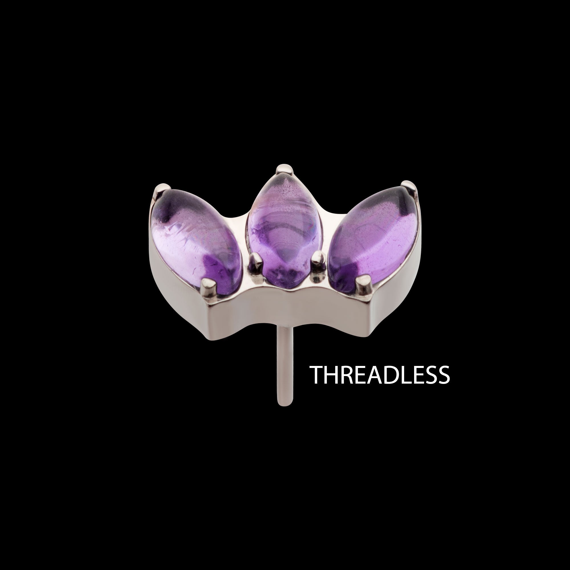 Prong Set 3-Cluster Marquise Stones Fan Shape Flatback Stud Earring / Nosering - Titanium