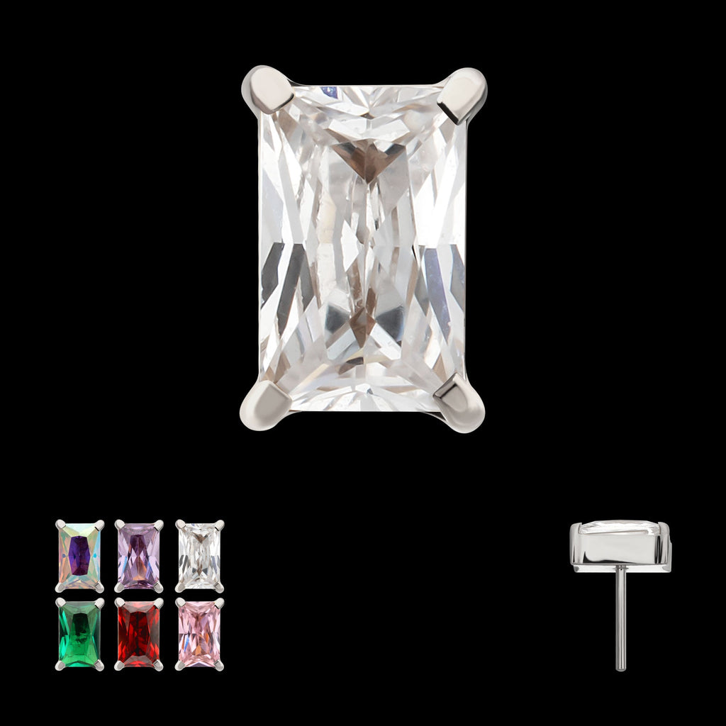Luxe Baguette Prong-Set Gem Threadless Earring / Nosering – Titanium