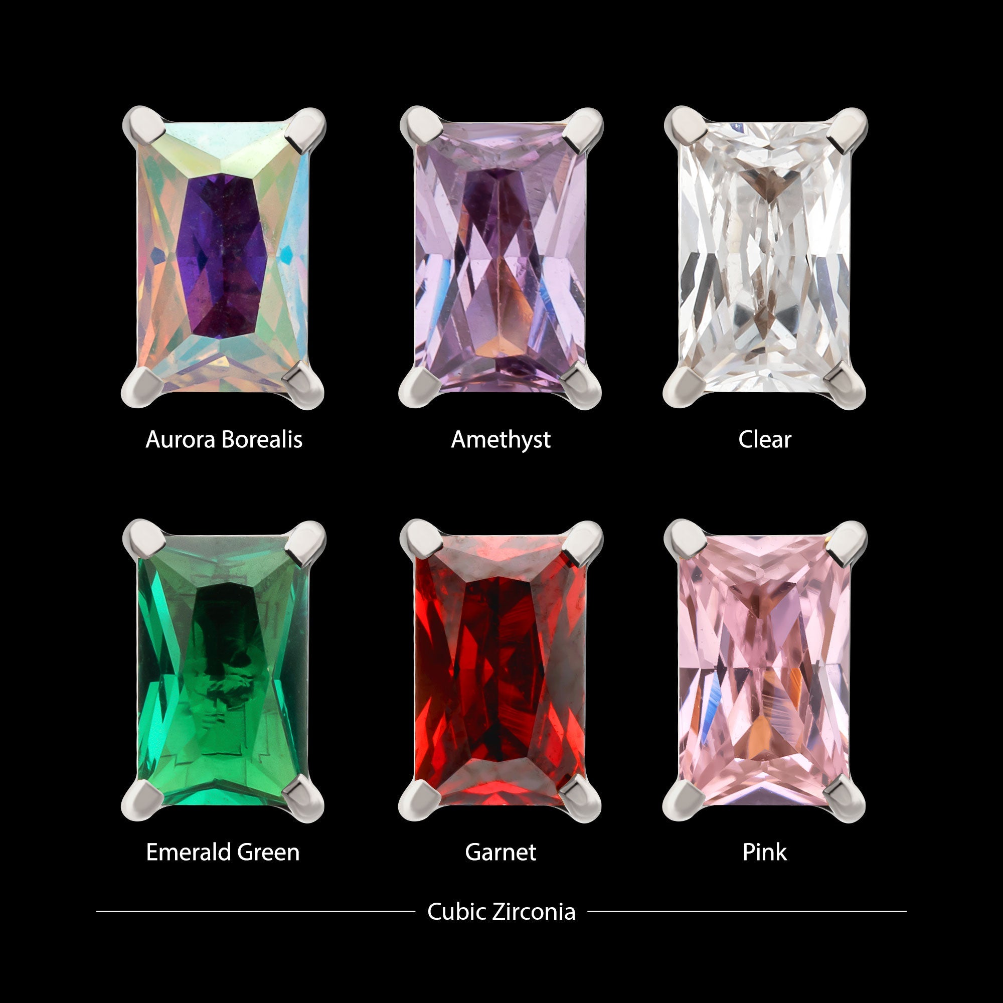 Luxe Baguette Prong-Set Gem Threadless Earring / Nosering – Titanium