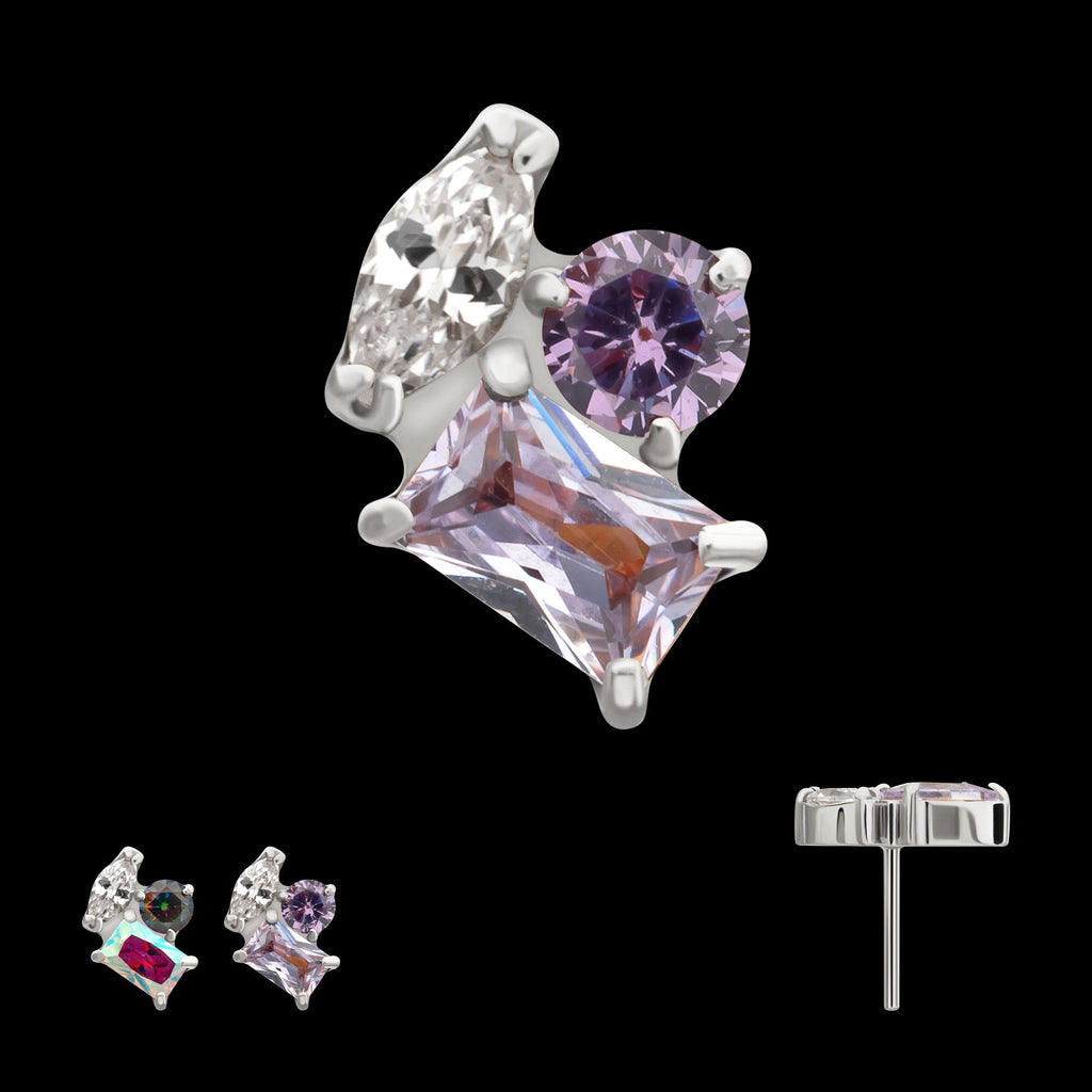 Harmony Cluster Prong-Set Gem Threadless Earring / Nosering – Titanium