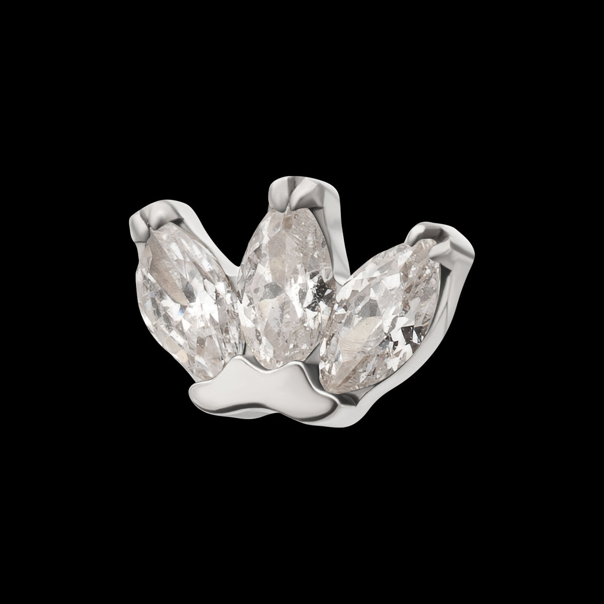 3-Marquise Gem Fan Cluster Threadless Earring / Nosering Top – Gem & Titanium