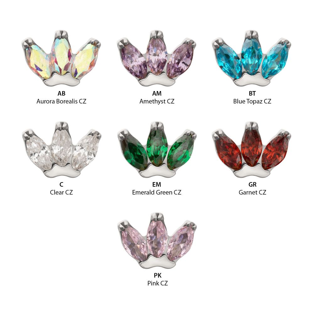 3-Marquise Gem Fan Cluster Threadless Earring / Nosering Top – Gem & Titanium