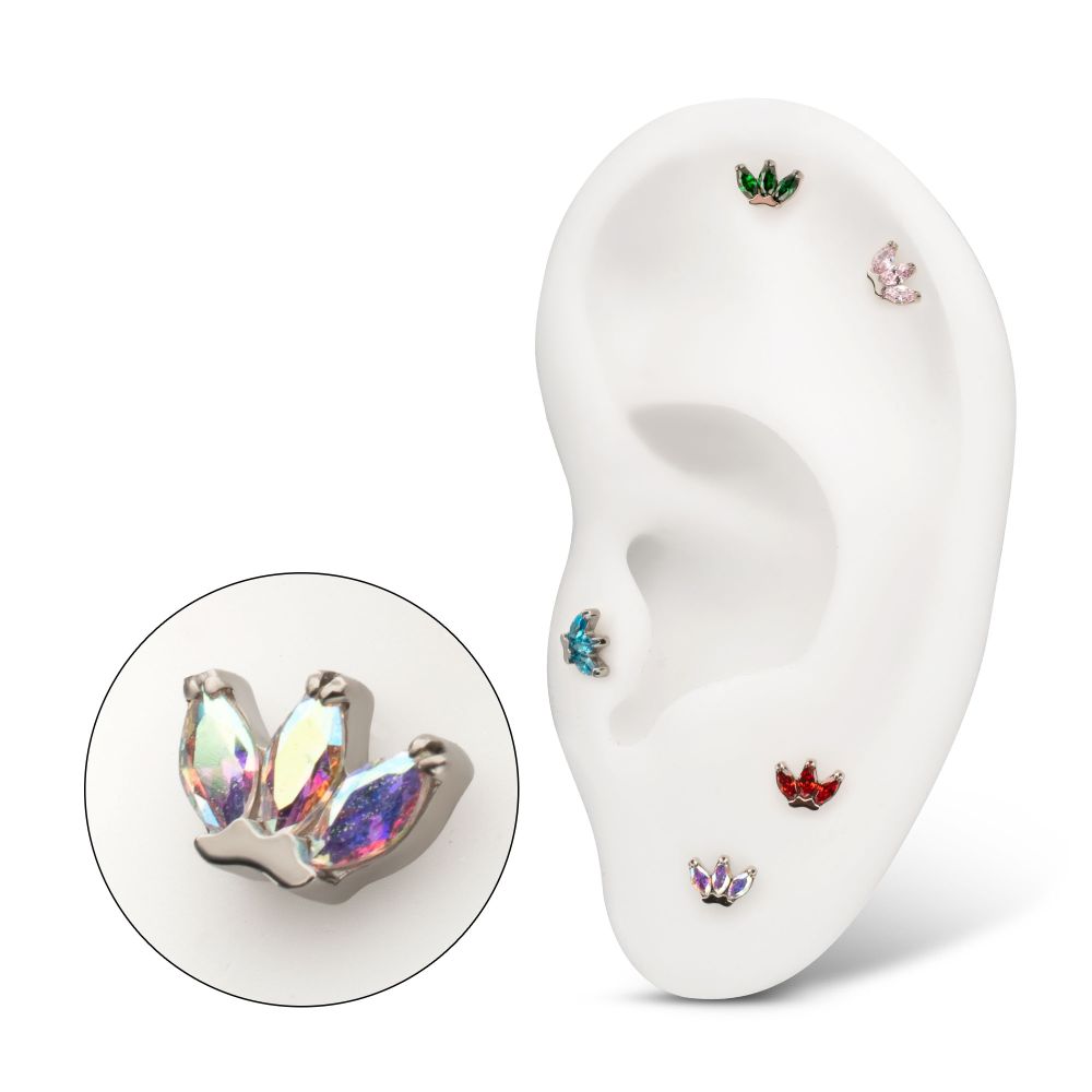 3-Marquise Gem Fan Cluster Threadless Earring / Nosering Top – Gem & Titanium