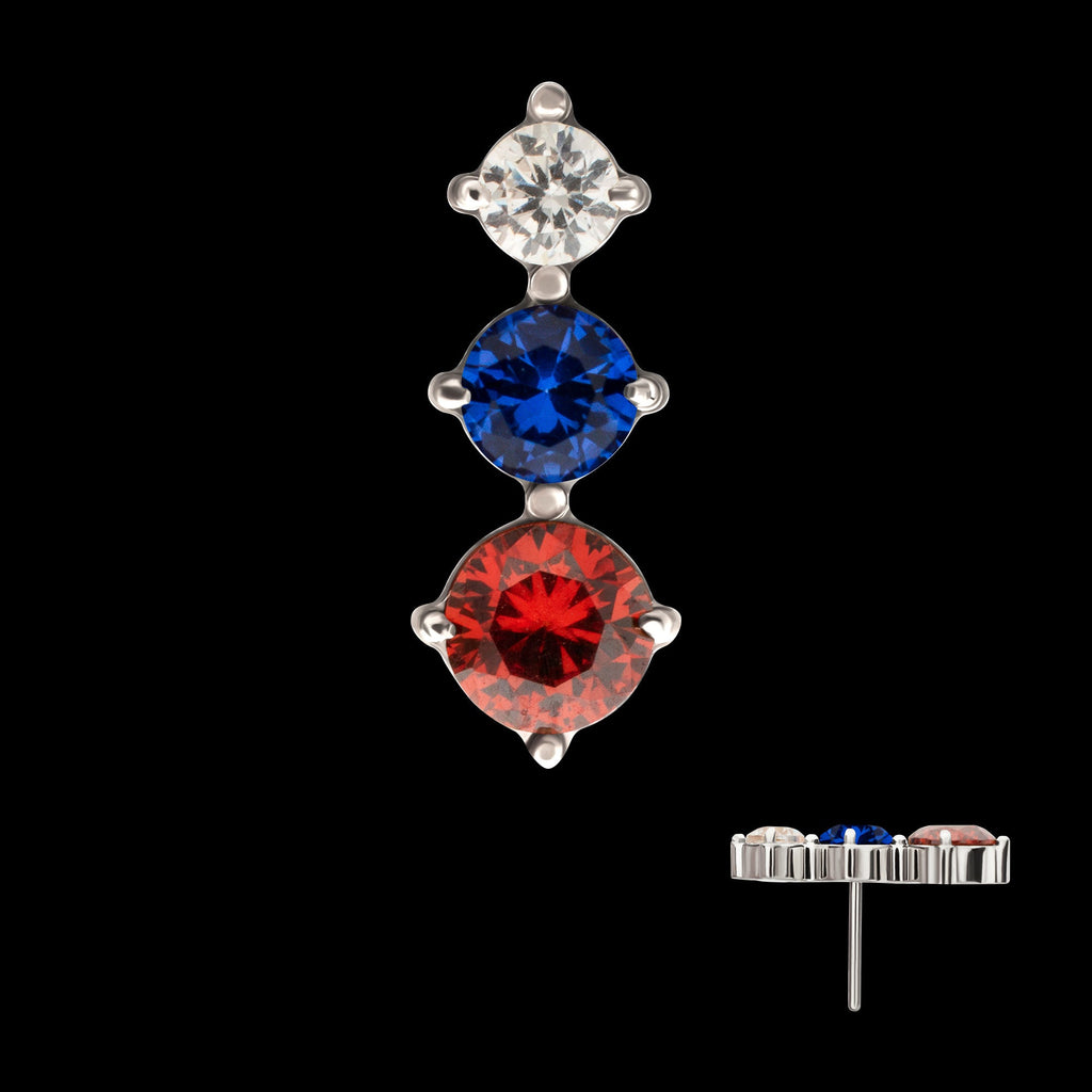 Triple Cluster Prong-Set Gem Threadless Earring / Nosering – Titanium