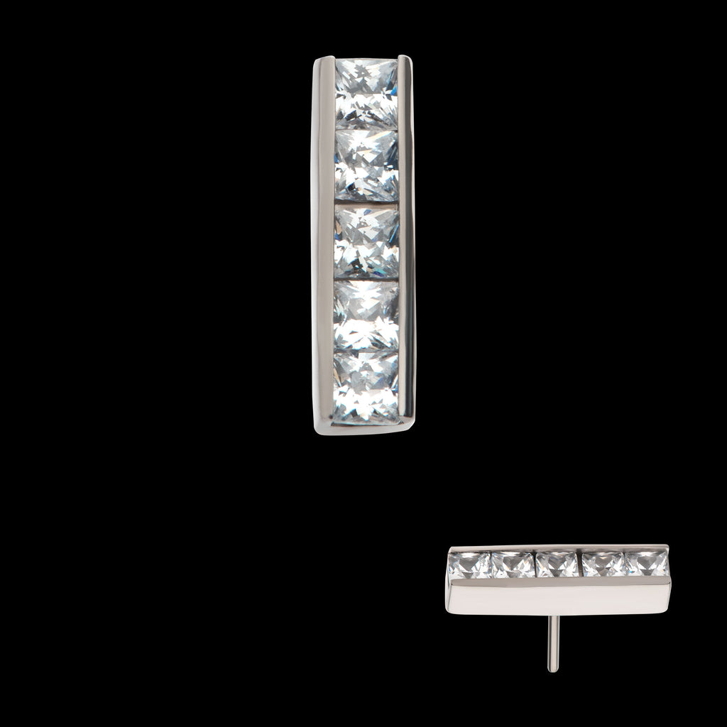 CNC Set Clear CZ 5-Cluster Bar Flatback Stud Earring / Nosering - Clear CZ in Titanium
