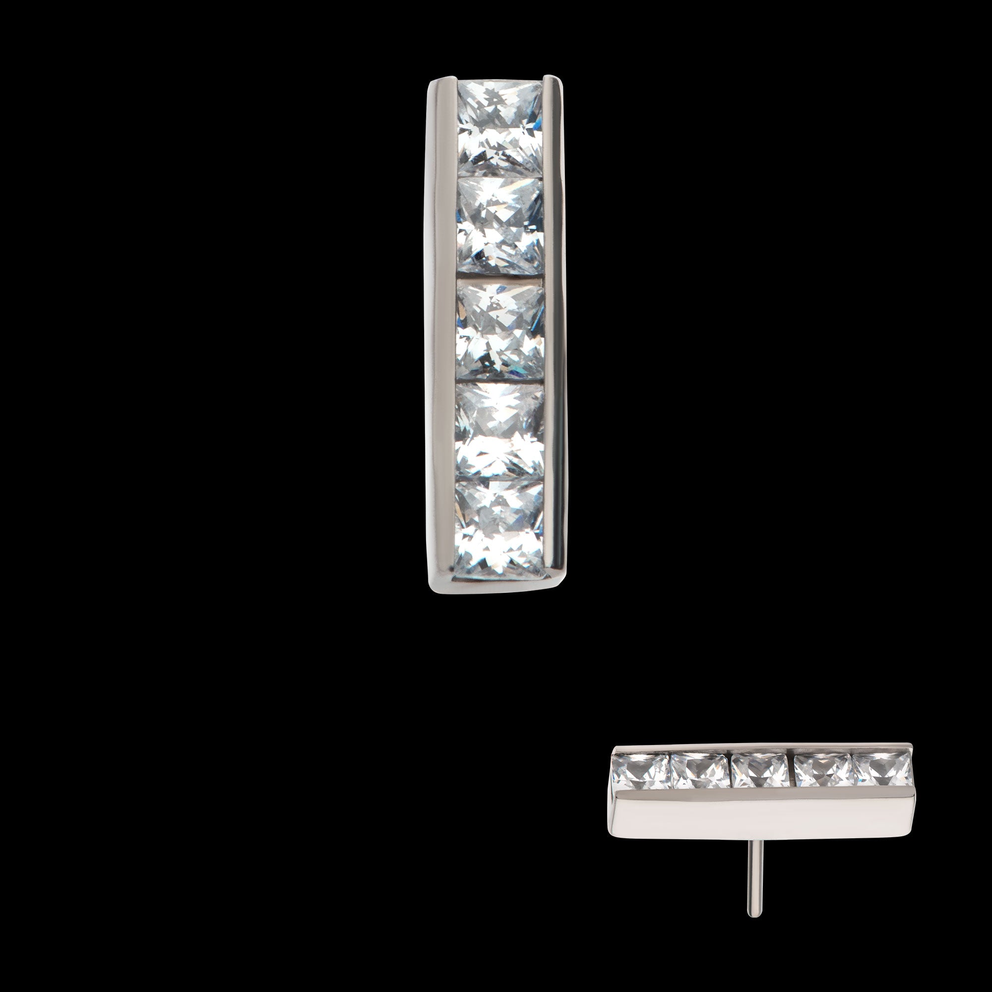 CNC Set Clear CZ 5-Cluster Bar Flatback Stud Earring / Nosering - Clear CZ in Titanium