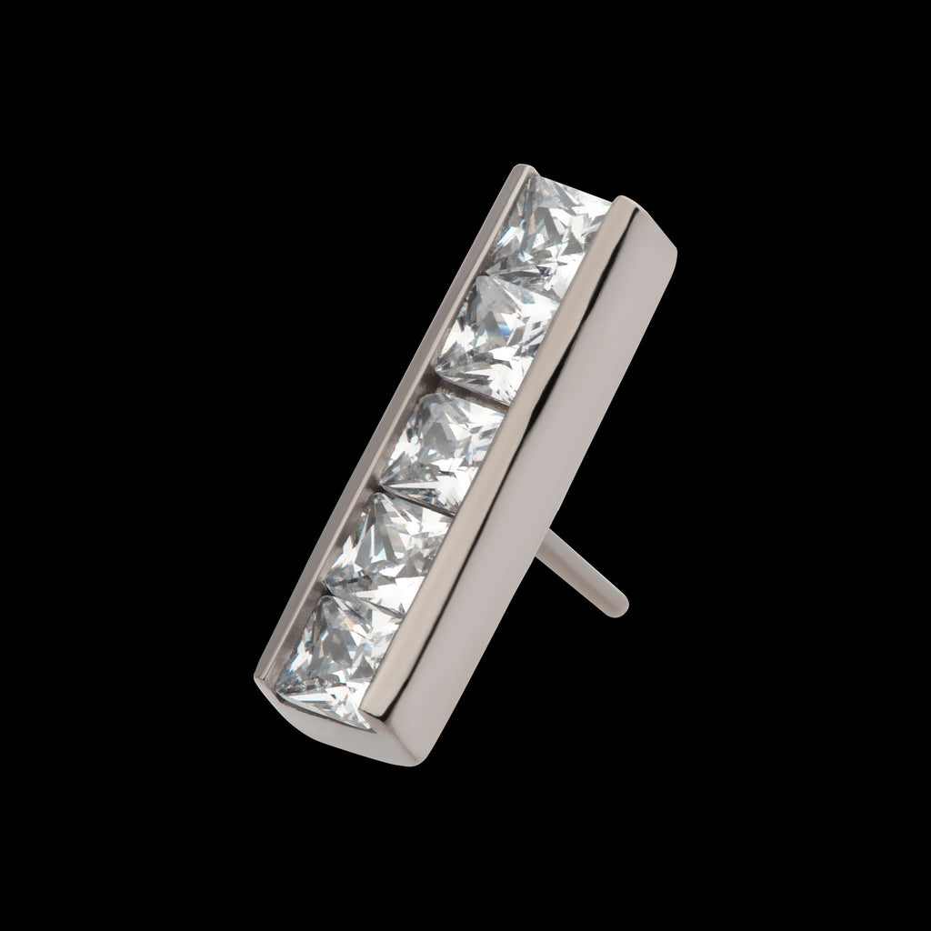 CNC Set Clear CZ 5-Cluster Bar Flatback Stud Earring / Nosering - Clear CZ in Titanium