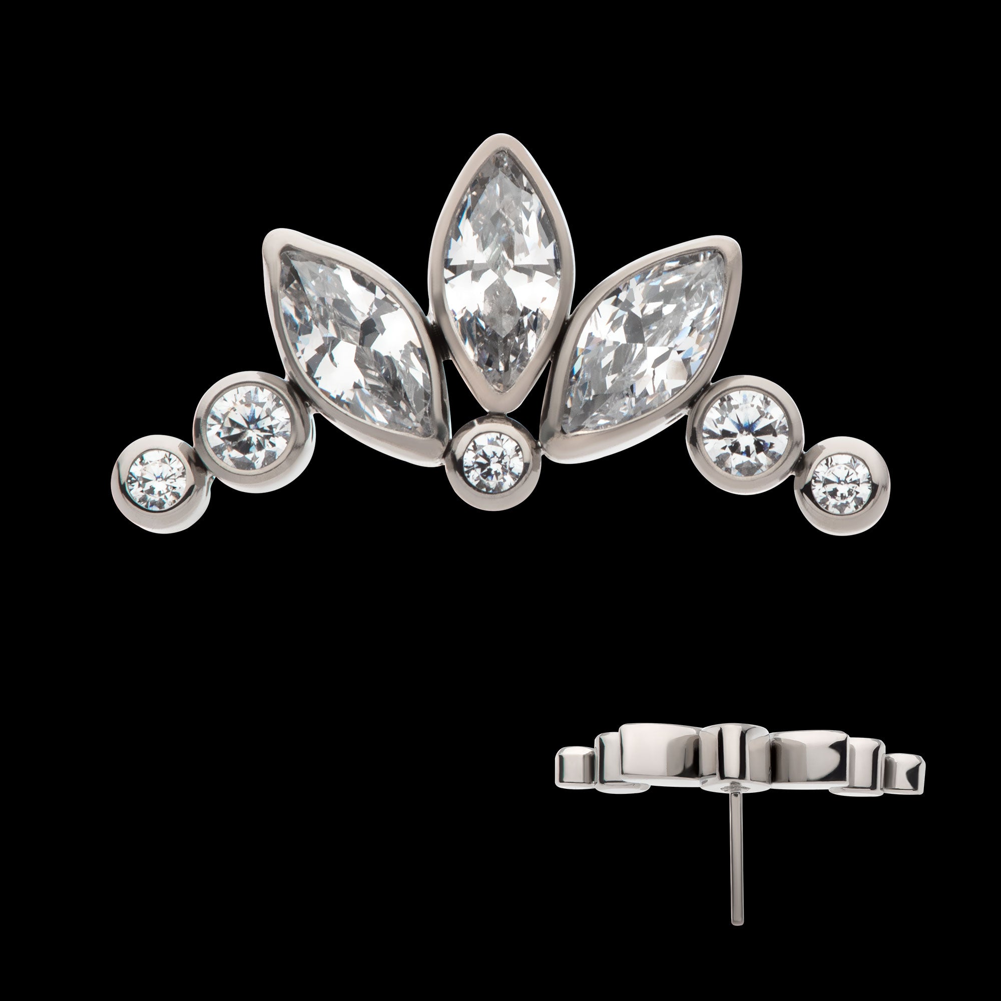 Bezel Set Marquise & Round Gem Cluster Flatback Stud Earring / Nosering - Gem in Titanium