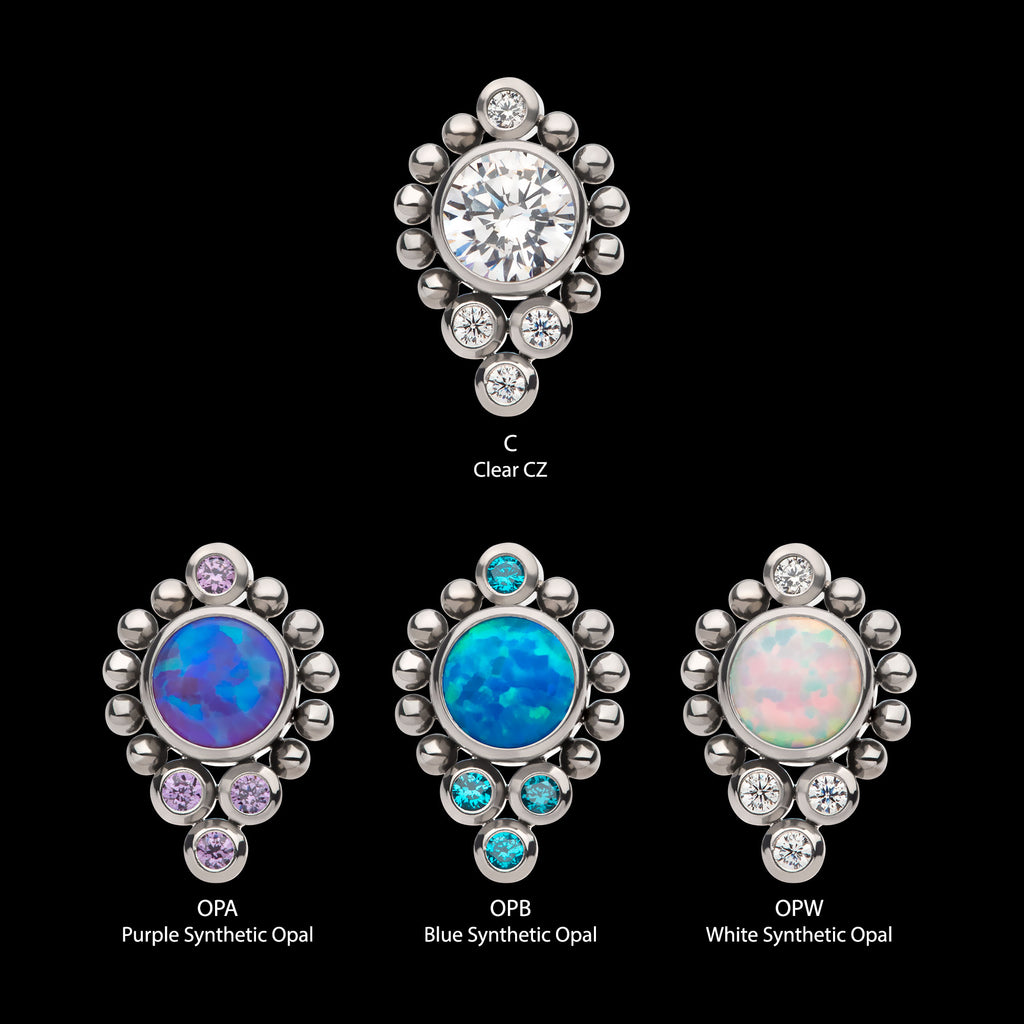 Bezel Set Gem/Opal Beaded Cluster Flatback Stud Earring / Nosering - Opal in Titanium
